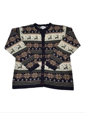 Croft and Barrow~Women VTG 90s Reindeer Fair Isles Cardigan~100% Wool~Nordic~MED